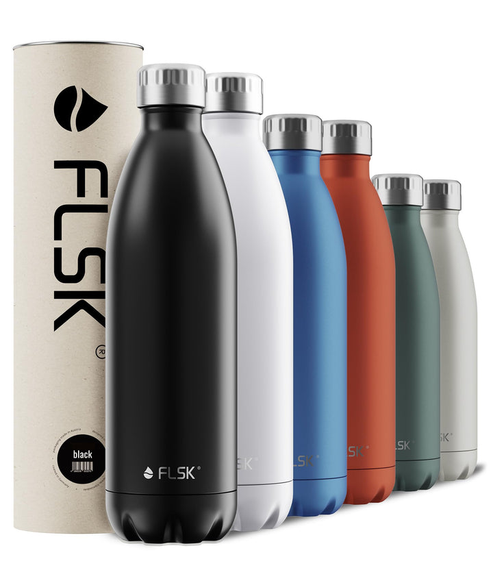 FLSK Edelstahl Next Gen Essentials Trinkflasche (500 ml, 750 ml, 1000 ml) - widerstandsfähig, kohlen