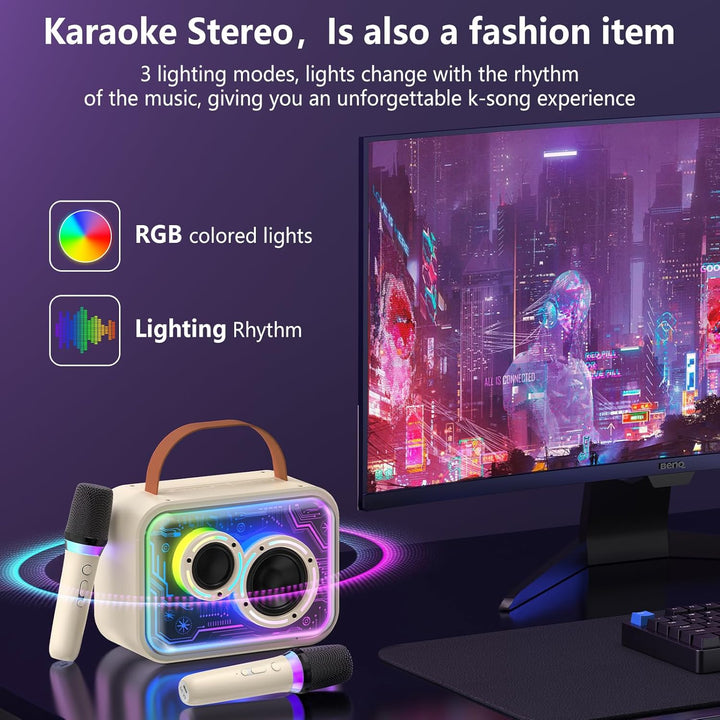 JYX Karaoke-Maschine mit 2 Mikrofonen für Kinder & Erwachsene, LED-Lichtern und magischem Sound, tra