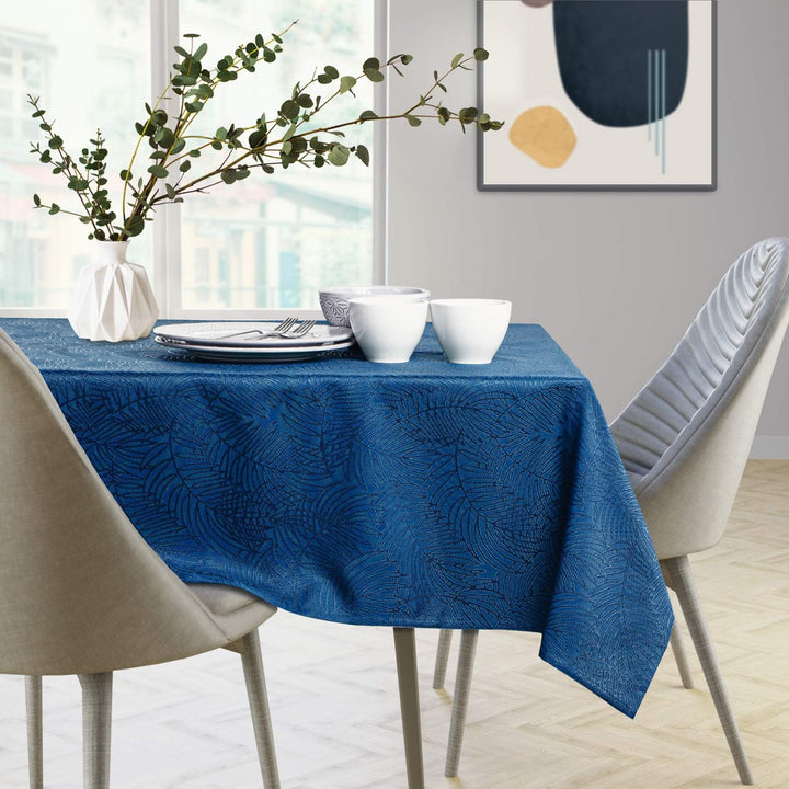AmeliaHome Tischläufer Set 35x180 cm und 115x180 cm Lotuseffekt Wasserabweisend Blätter Dunkelblau G