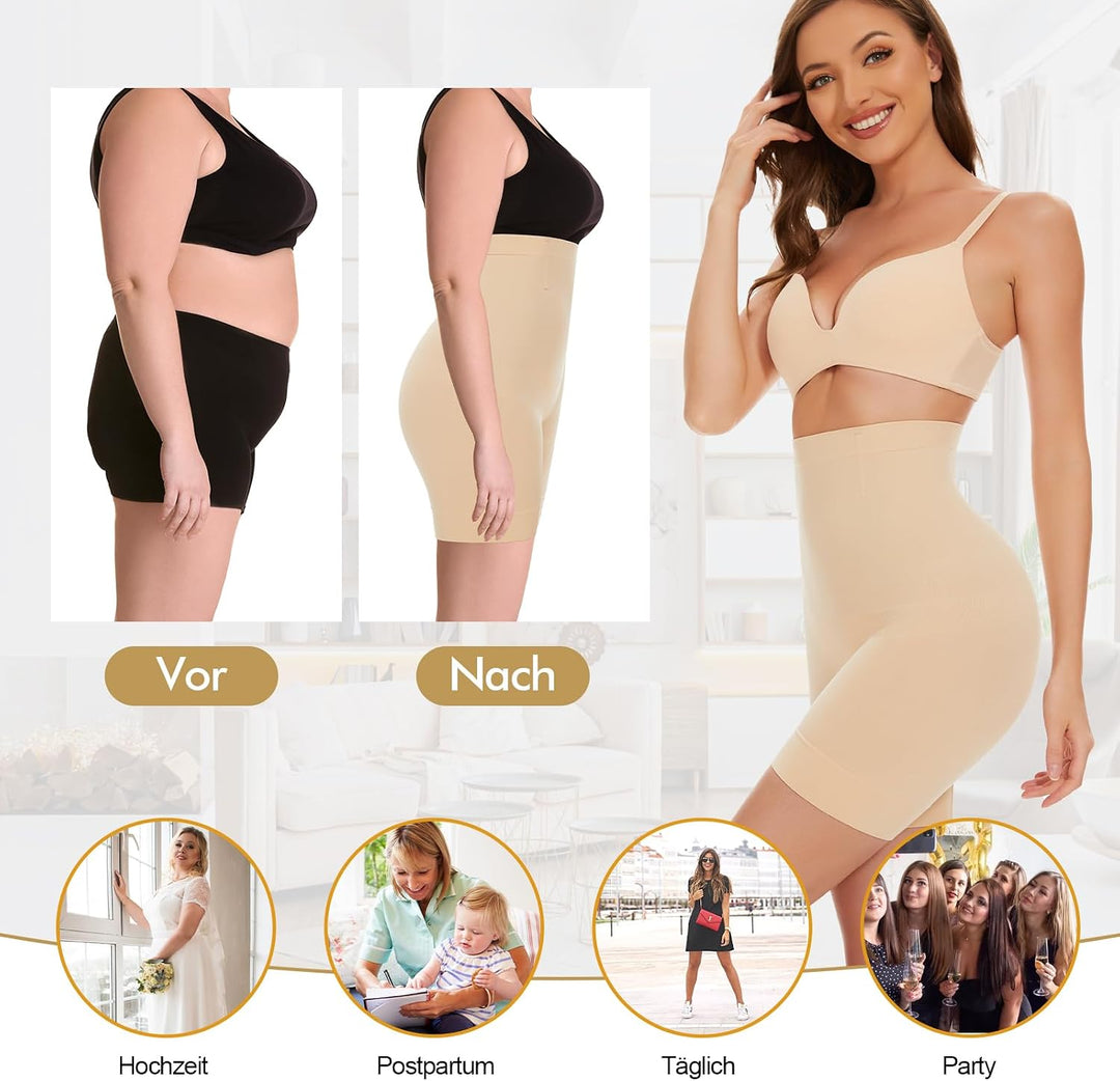 SIMIYA Bauchweg Unterhose Damen Hohe Taille Shapewear Nahtlose Miederhose mit Bein Figurenformend Mi