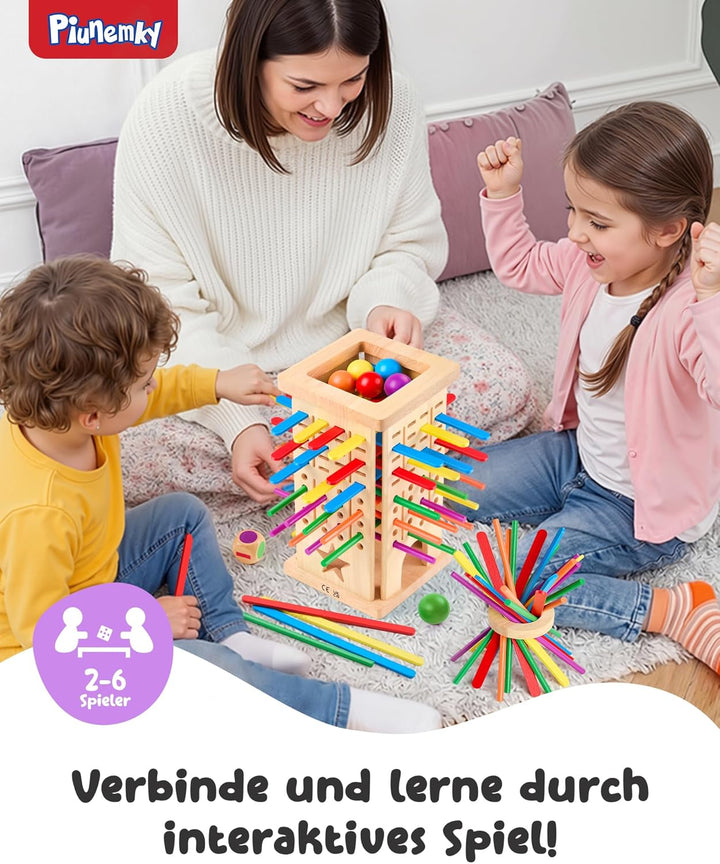 Montessori Spielzeug Holz Brettspiel ab 3 Jahren – Kinderspiele mit Bunte Stäbchen & Ball – Lernspie