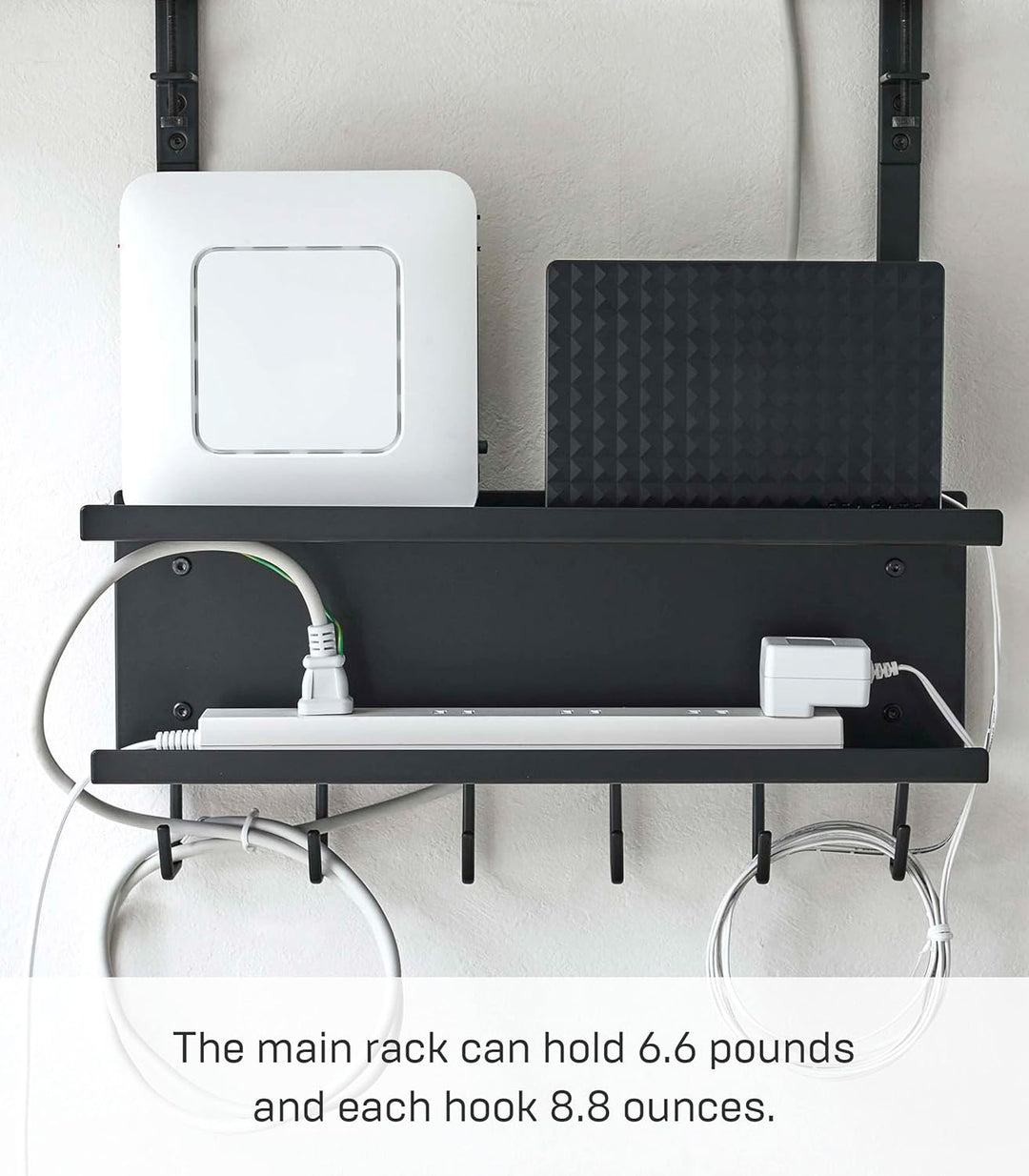 Yamazaki 5462 SMART Unter-Tisch Kabel- & Router-Organizer, schwarz, Stahl, Minimalistisches Design,