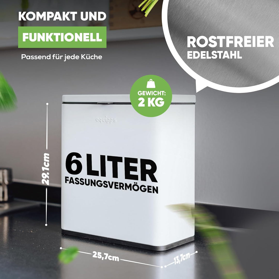 equipps Bio Mülleimer 6L | Komposteimer Küche für Bio Müll & Co | Mülleimer mit Geruchsfilter | Komp