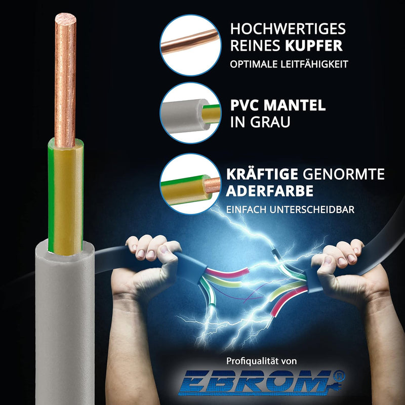 EBROM Mantelleitung Erdungskabel Erdungsleitung GRAU NYM-J 1x4 mm² - Meterware auf den Meter genau -