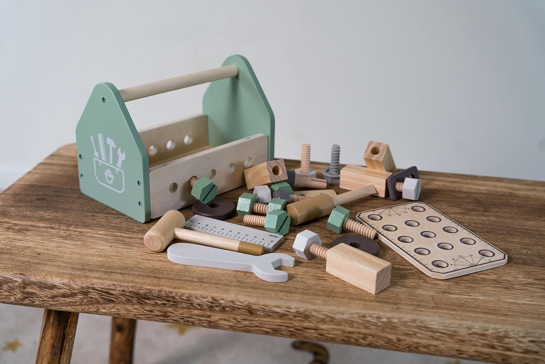 Dantoy - Werkzeugkiste aus Holz für Kinder - Rollenspiel - Holzspielzeug - mit Zubehör - 3+ Jahre