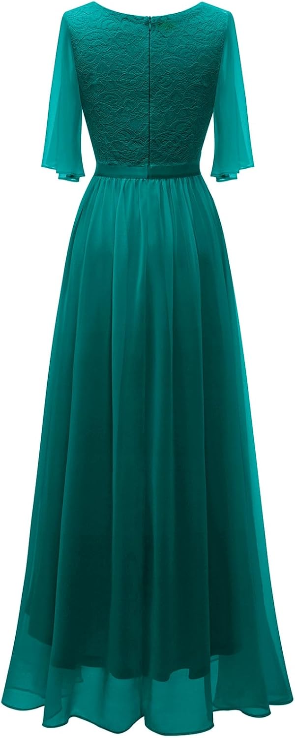 Bbonlinedress Abendkleider elegant für Hochzeit Spitzen Chiffon Ärmel Kleid festliches Brautjunferkl