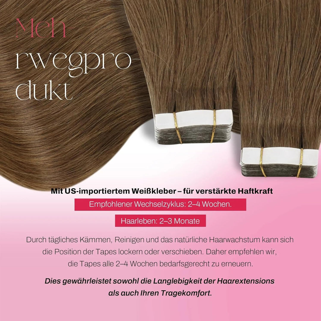 Moresoo Invisible Tape Extensions Hellbraun Echthaar Tape in Extensions Braun Tapes Klebestreifen Ex