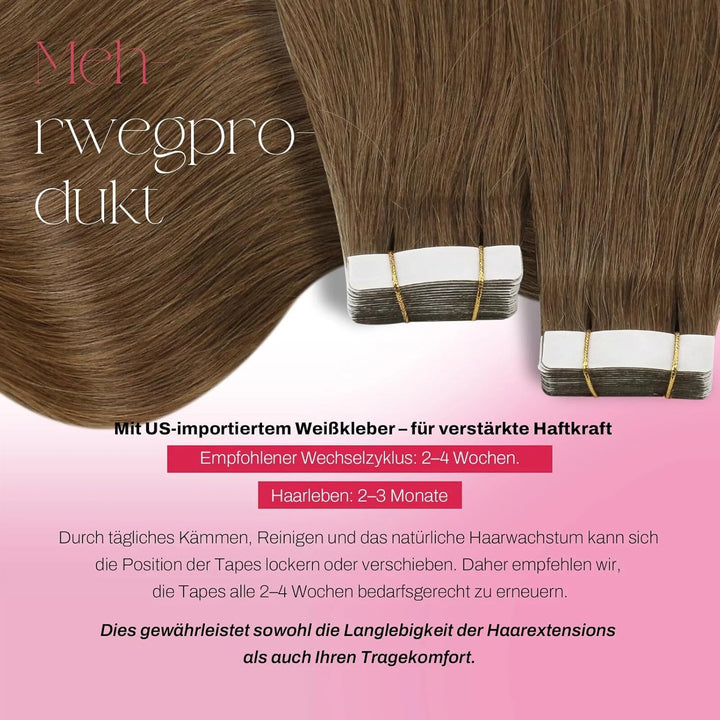 Moresoo Invisible Tape Extensions Hellbraun Echthaar Tape in Extensions Braun Tapes Klebestreifen Ex
