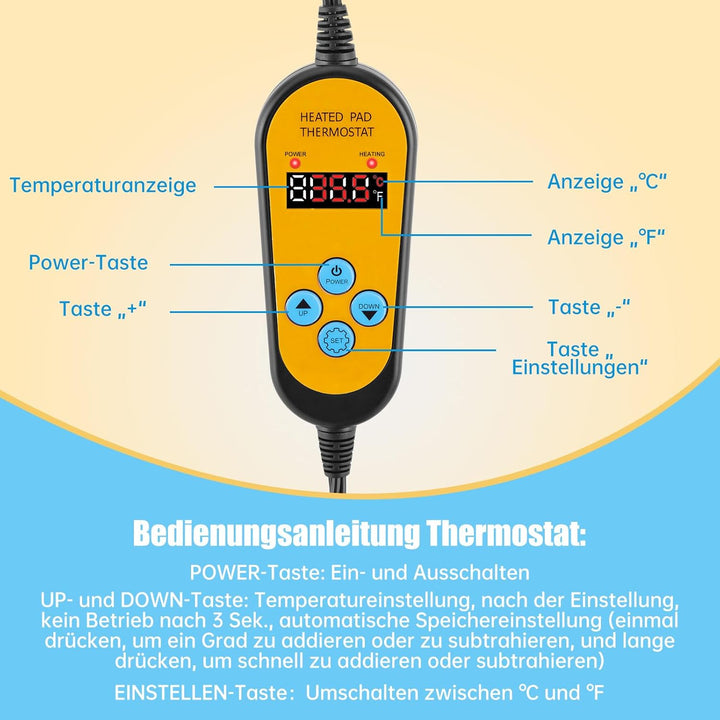 WADEO Heizmatte für Pflanzen, Sämlinge Heizmatte mit Thermostat 5°C bis 45°C, Heizmatte Terrarium, W