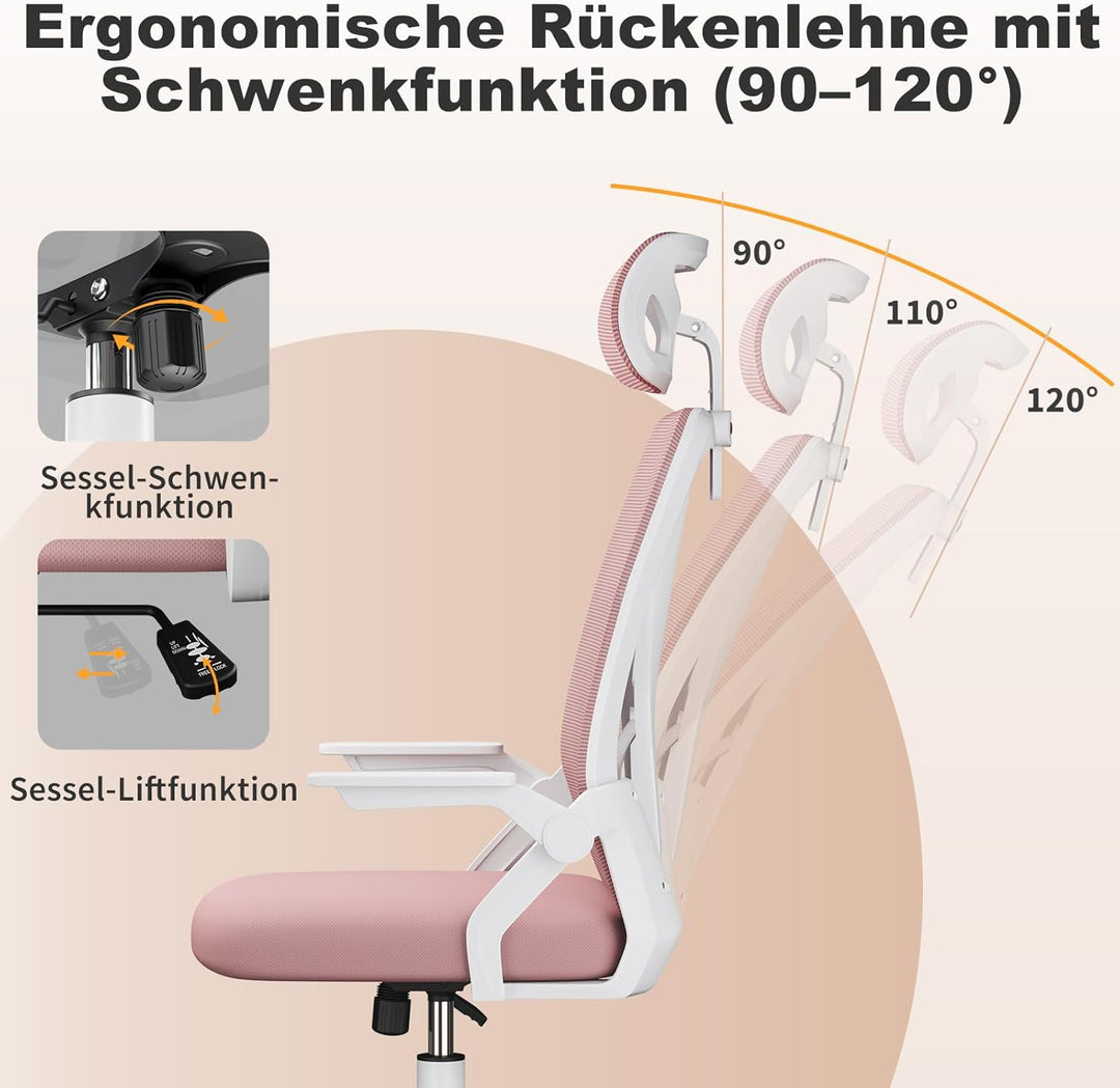 naspaluro Ergonomischer Bürostuhl, Schreibtischstuhl mit 90° Klappbaren Armlehnen, Einzigartige Lend