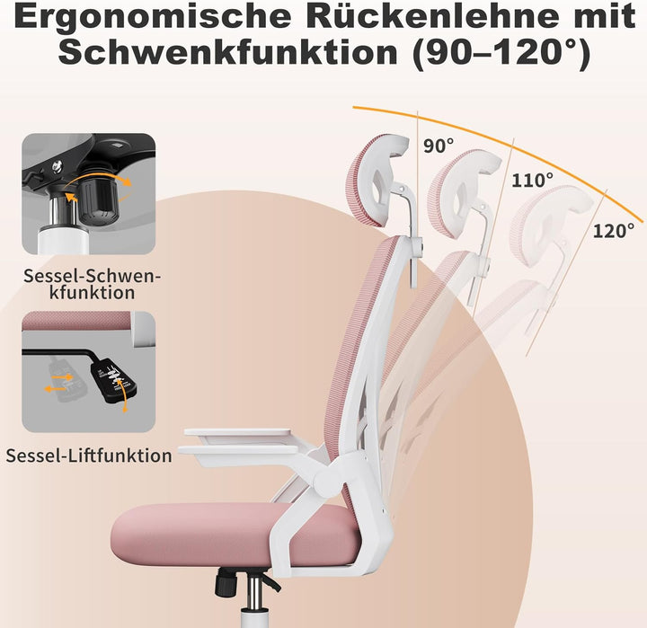 naspaluro Ergonomischer Bürostuhl, Schreibtischstuhl mit 90° Klappbaren Armlehnen, Einzigartige Lend