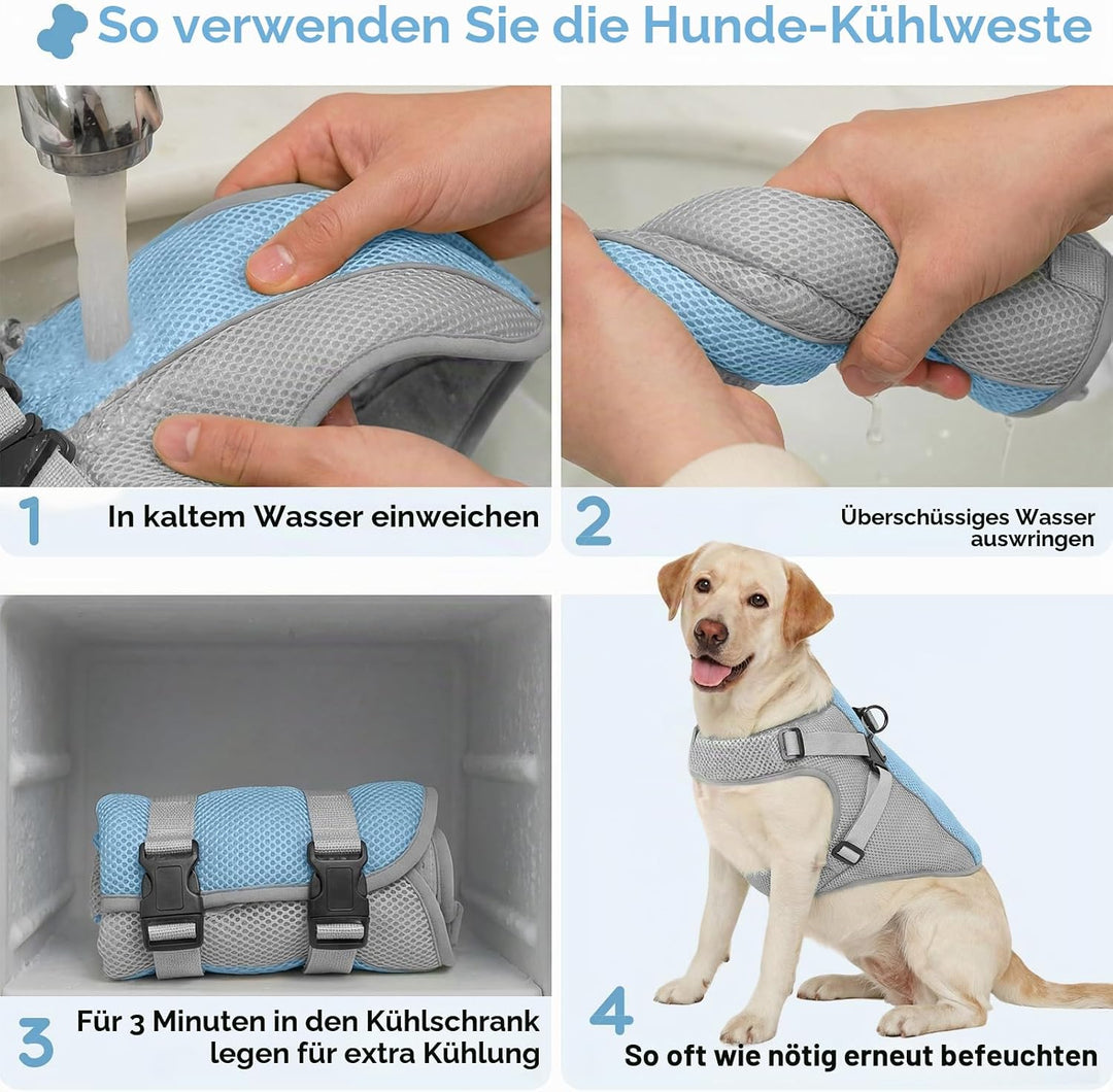 Kühljacke Hund mit Geschirr, Atmungsaktiv Hundekühlweste Kühlendes Hundegeschirr Dog Cooling Vest, H