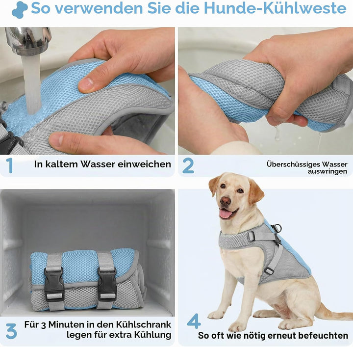 Kühljacke Hund mit Geschirr, Atmungsaktiv Hundekühlweste Kühlendes Hundegeschirr Dog Cooling Vest, H