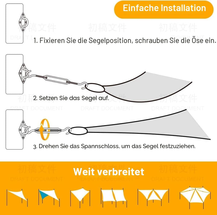 M6 Sonnensegel Befestigungsset, Robustes sonnensegel Edelstahl, Hardware-Kit für Dreieck und Quadrat