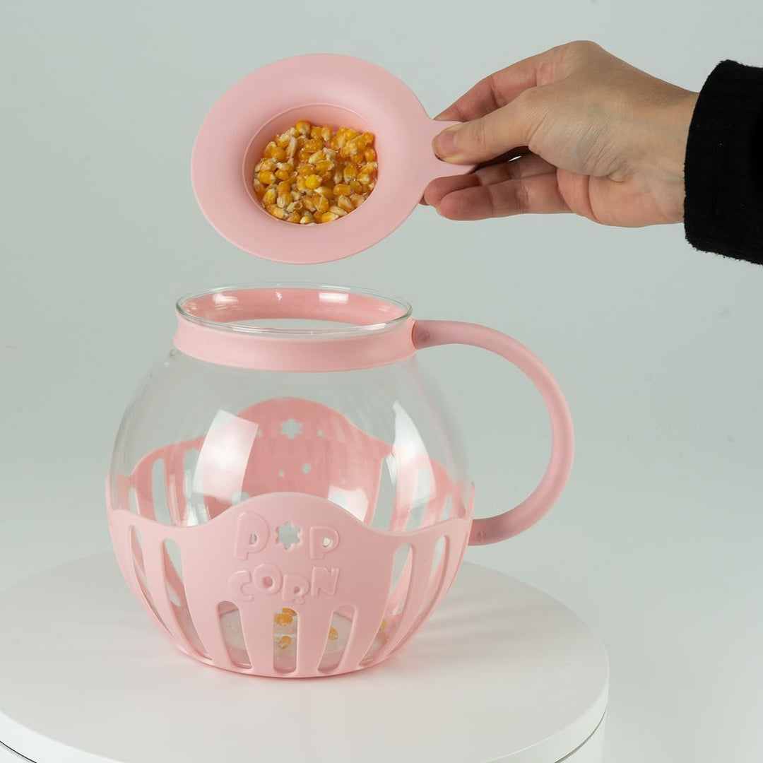 JOCCA Popcornbehälter aus Glas für Mikrowelle, 2,2 l, mit Silikongitter, spülmaschinenfest, Rosa (Ro