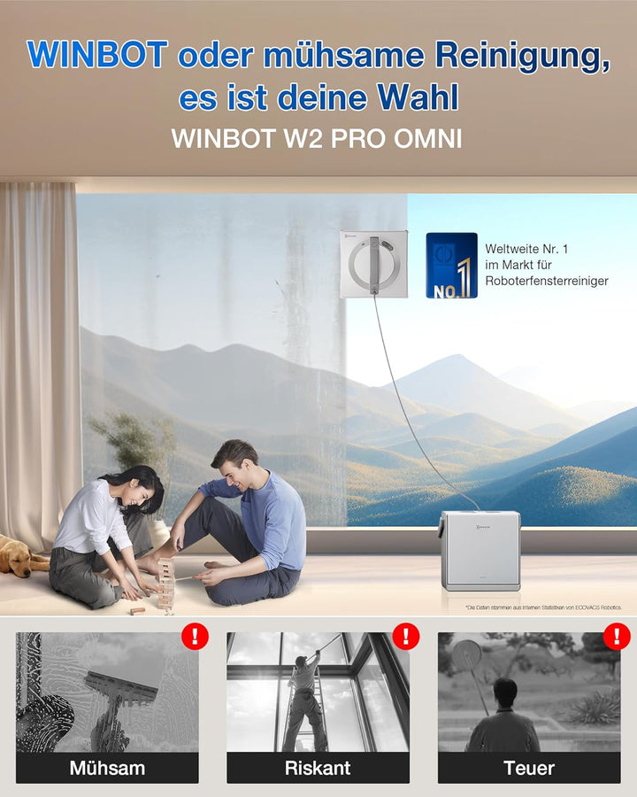 ECOVACS WINBOT W2 PRO Omni Fensterputzroboter mit 6-in-1 Multifunktionsstation, Aufladen im Betrieb,