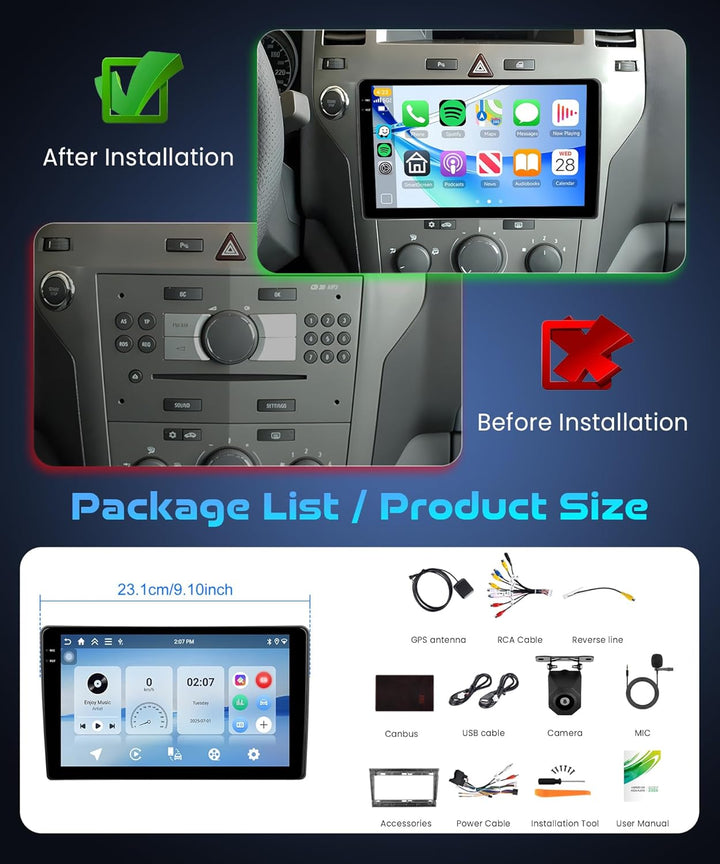 Rimoody 4G+128G Autoradio Android für Opel Zafira/Antara/Astra 2006-2010 9 Zoll Wireless Carplay Bil