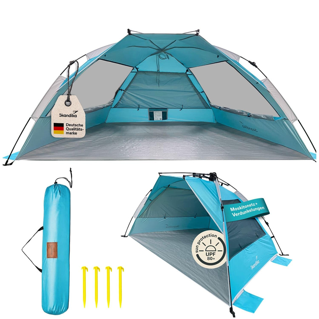 Skandika Strandmuschel Skal Quick-Start | Strandzelt, UV-Schutz 80+, 360° Mesh-Panoramafenster, Wind