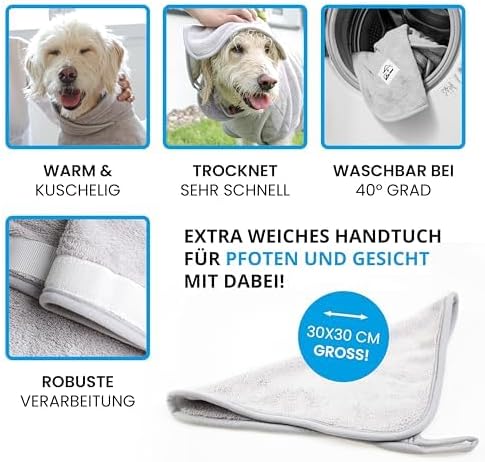 Nice and things® Luxuriöser Hundebademantel in GRAU - TESTSIEGER extra saugfähig - Ultraweicher Hund