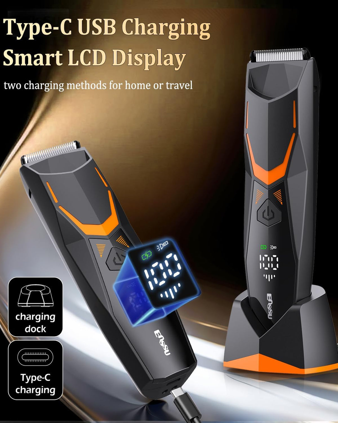 ENSSU Elektrischer intimrasierer mann, Type-C wiederaufladbar, Rasierer herren intimbereich mit LED-
