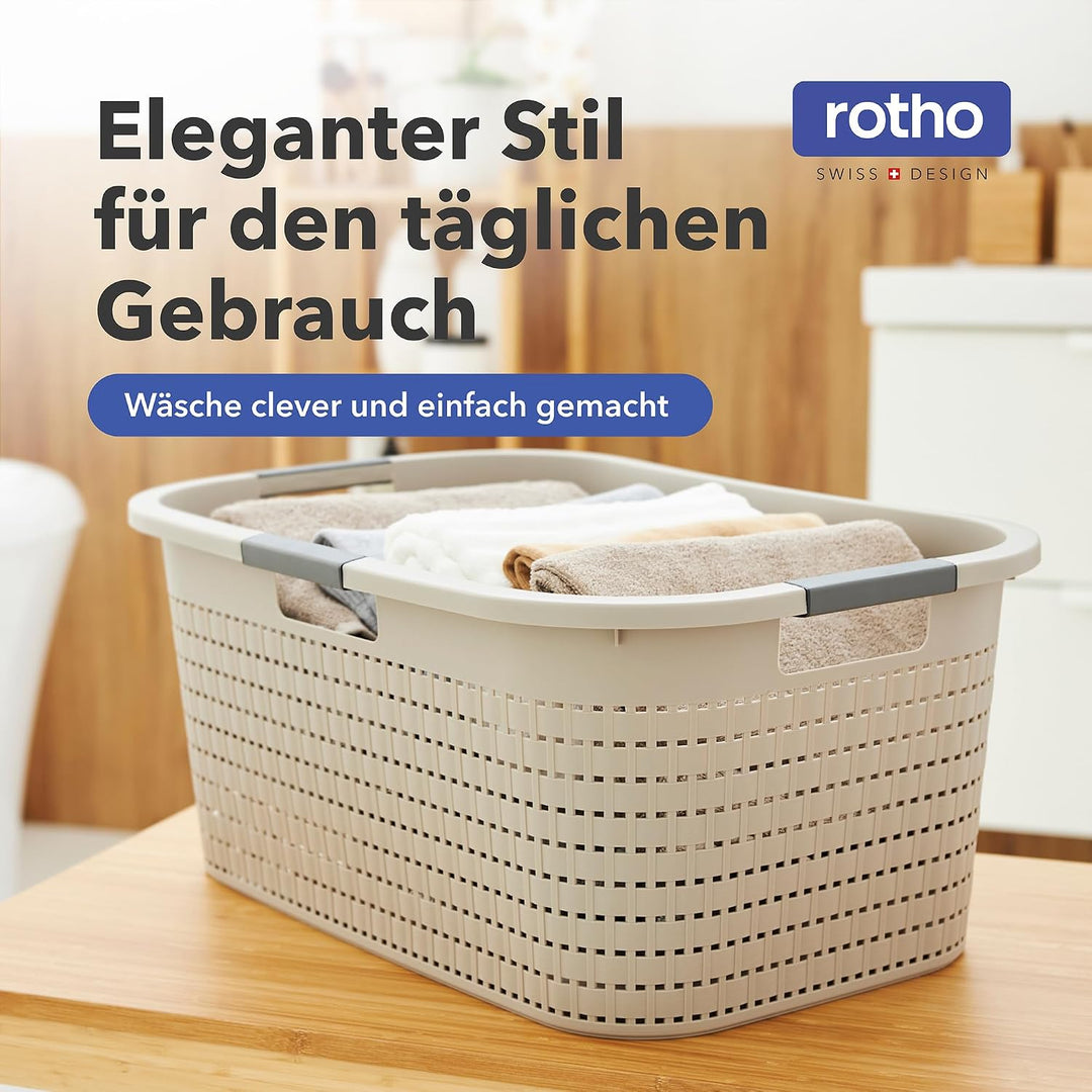 Rotho Country 3er-Set Wäschekorb 40l, Kunststoff (PP) BPA-frei, cappuccino, 40l (58.0 x 38.9 x 25.1