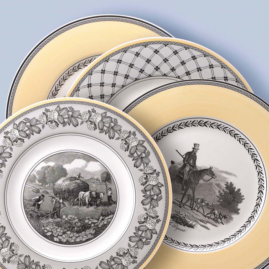 Villeroy und Boch Audun Fleur Speiseteller, 27 cm, Premium Porzellan, Weiss/Grau/Gelb 27 cm Flache P