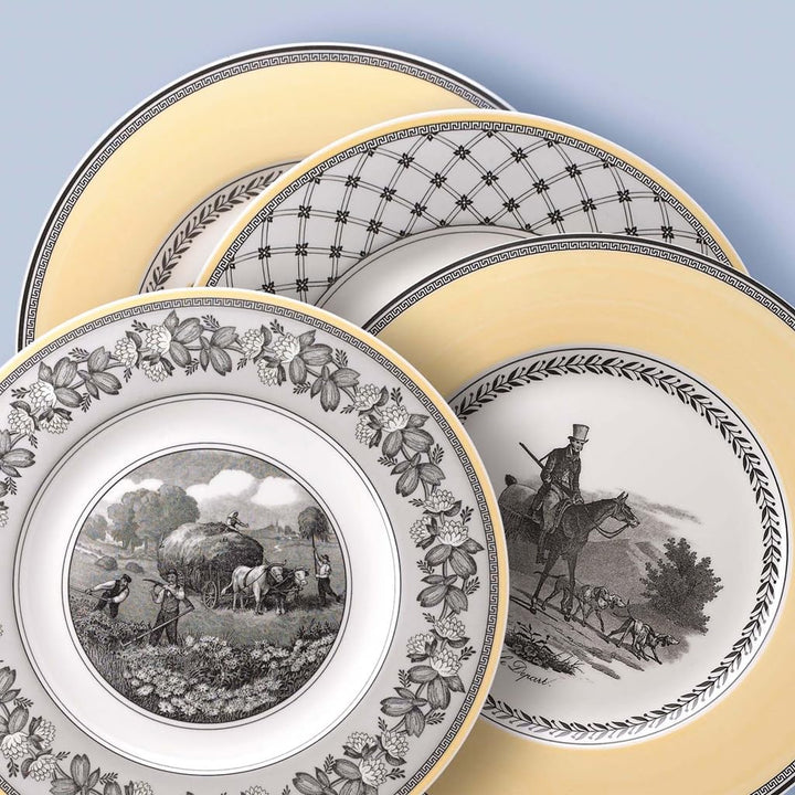Villeroy und Boch Audun Fleur Speiseteller, 27 cm, Premium Porzellan, Weiss/Grau/Gelb 27 cm Flache P