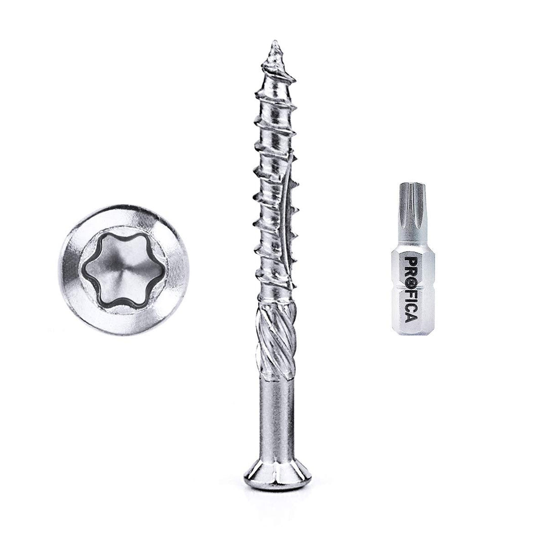 Terrassenschrauben Edelstahl 5x60mm 500 Stück von PROFICA gehärtet incl. PROFICA VA Bit Torx 25 und