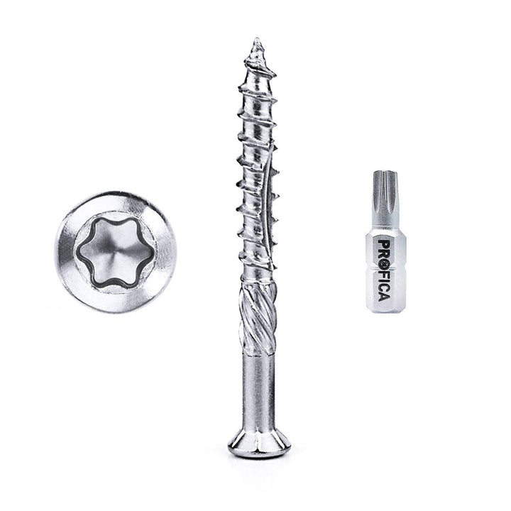 Terrassenschrauben Edelstahl 5x60mm 500 Stück von PROFICA gehärtet incl. PROFICA VA Bit Torx 25 und