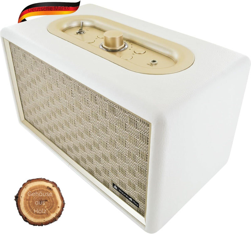 SCHWAIGER 661712 Retro Bluetooth Lautsprecher Vintage Speaker Lederoptik Holzgehäuse Akku HiFi Musik