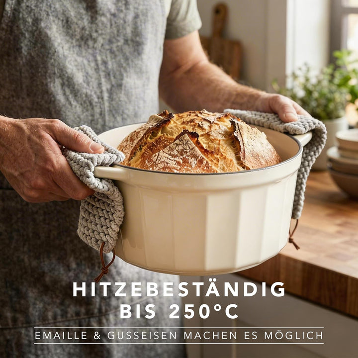 Römertopf Gusseisen Topf mit Deckel 28 cm – Schmortopf Emaille-Beschichtung, alle Herdarten inkl. In