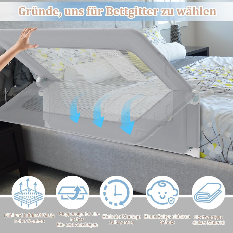 XMTECH 1st Bettgitter 180 cm Bettschutzgitter Kinderbettgitter für Kinder, Rausfallschutz Bett Babyb