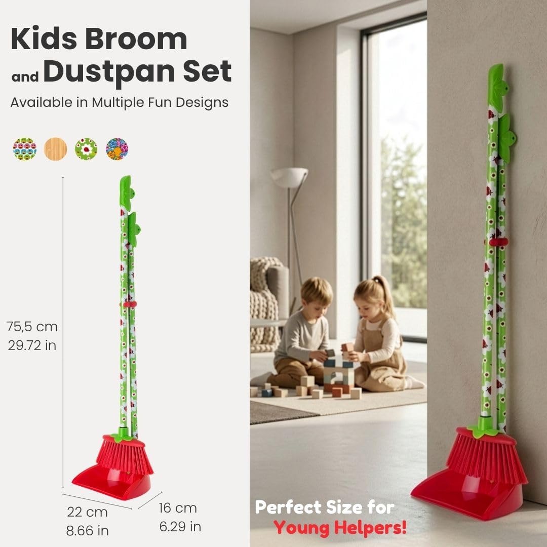 VIGAR Ladybug Kombi-Set mit Besen und Kehrschaufel für Kinder, Reinigungsset für Kinder, Besen mit S