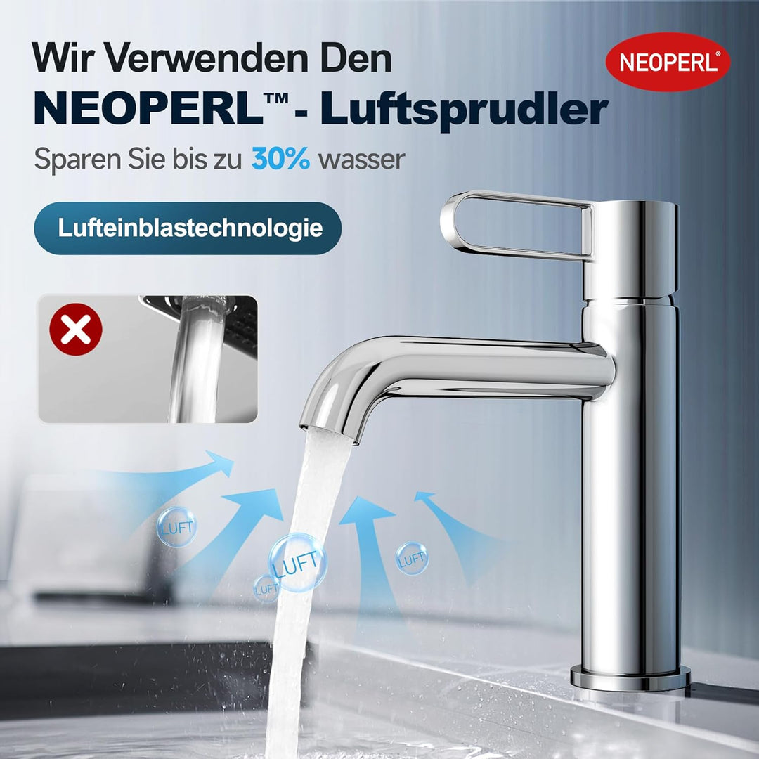 Bad Wasserhahn Waschtischarmatur Messinggehäuse Waschbecken mit Keramikkartusche Einhebelmischer Chr