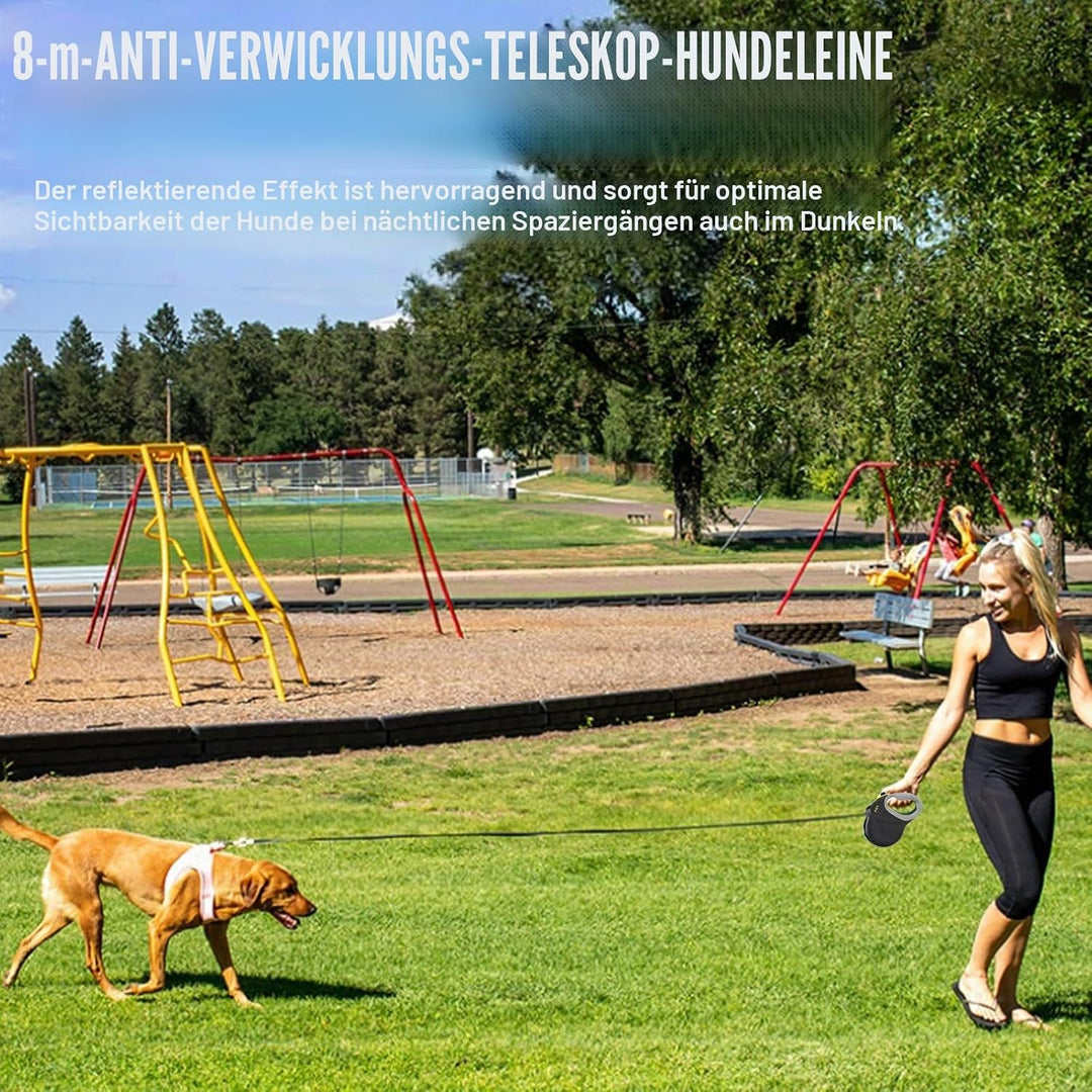 8m/26FT Hunde Rollleine, Hundeleine Ausziehbar mit Anti-Rutsch Griff, Robuste Leine mit 360° Gleitfü