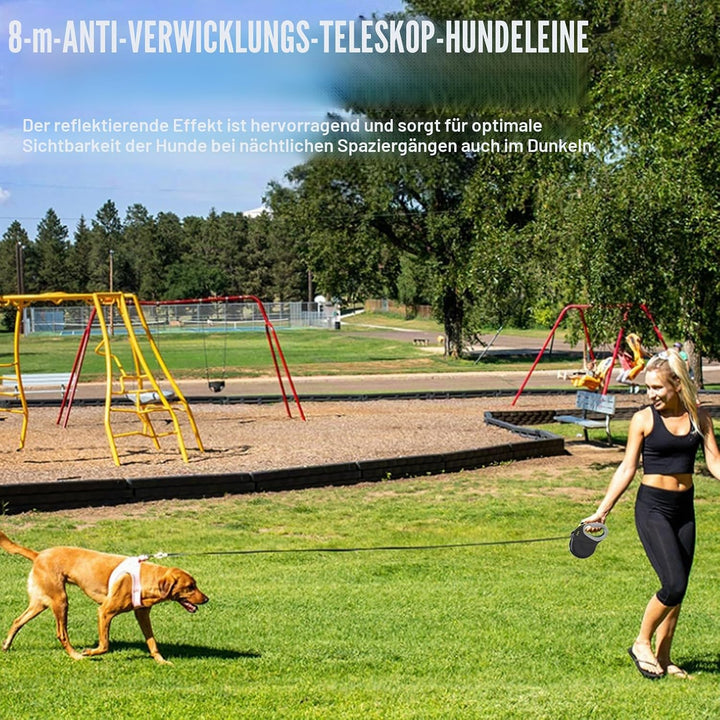 8m/26FT Hunde Rollleine, Hundeleine Ausziehbar mit Anti-Rutsch Griff, Robuste Leine mit 360° Gleitfü