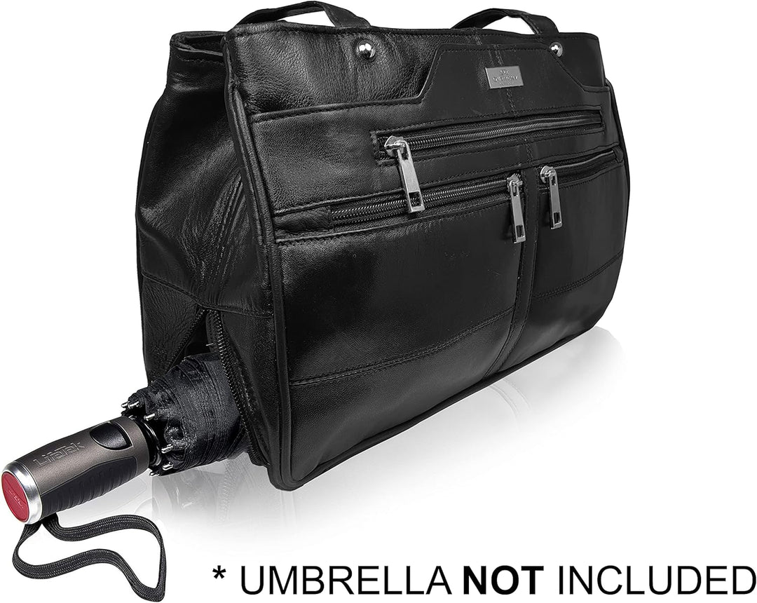 Quenchy London QL172M Damen-Designer-Umhängetasche aus echtem Leder, mit 9 Taschen, inkl. Schirmfach