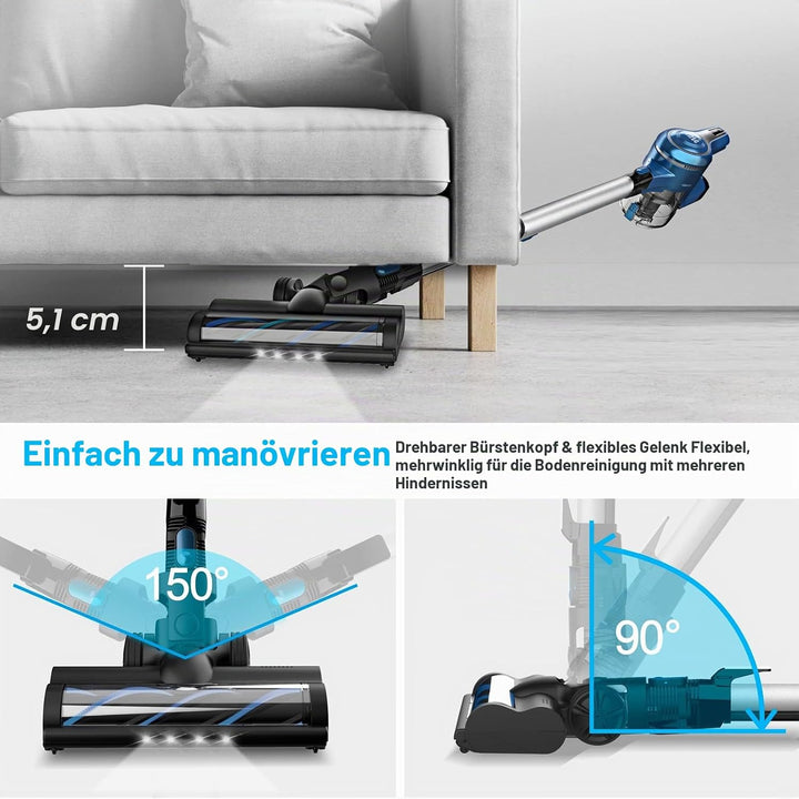 INSE Akku Staubsauger 25KPa Kabelloser Staubsauger Starke Saugleistung bis zu 45 Min Laufzeit, 1,2L