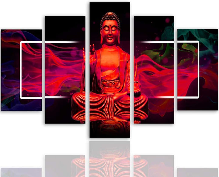 Feeby Bilder Abstrakt 200x100 cm Leinwandbild 5 Teilig XXL Kunstdruck modern Buddha rot Leinwandbild
