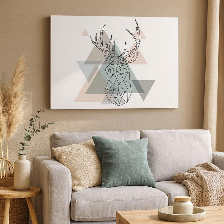 Bilder auf Leinwand 100x70cm Leinwandbild mit Rahmen Hirsch Abstraktion Gross Wanddeko Bild Schlafzi