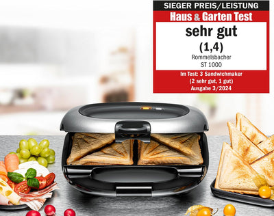 ROMMELSBACHER Sandwich Maker ST 1000 - extra tiefe Backmulden, für 2 American XL Sandwiches, Antihaf