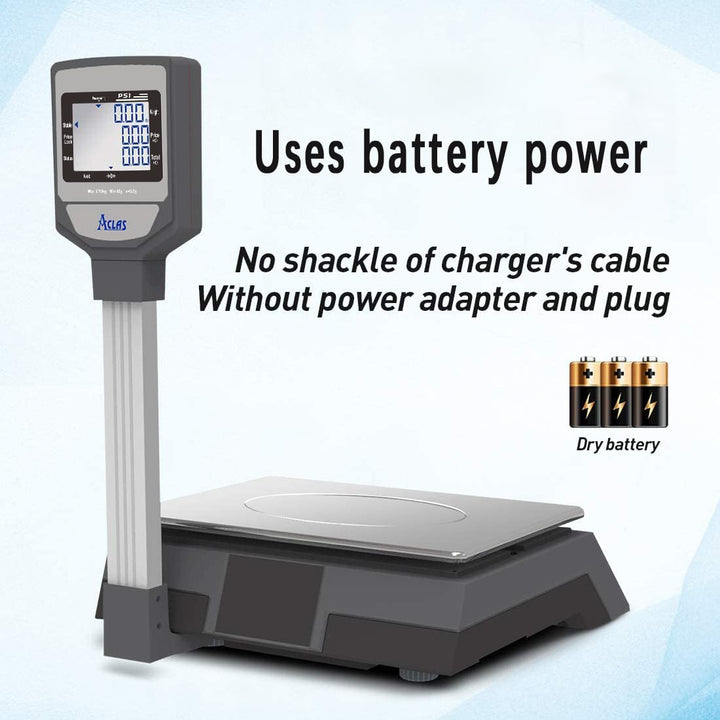 ACLAS Marktwaage Waage mit Stange 30kg Kontrollwaage Geeichte Ladenwaage - mit Dual LCD-Display Indu