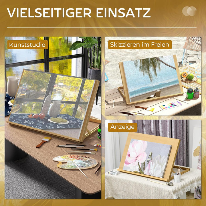 Vinsetto Tischstaffelei Klappbar 75,8 x 51 cm Verstellbar Sitzstaffelei aus Buchenholz als Zeichenbr