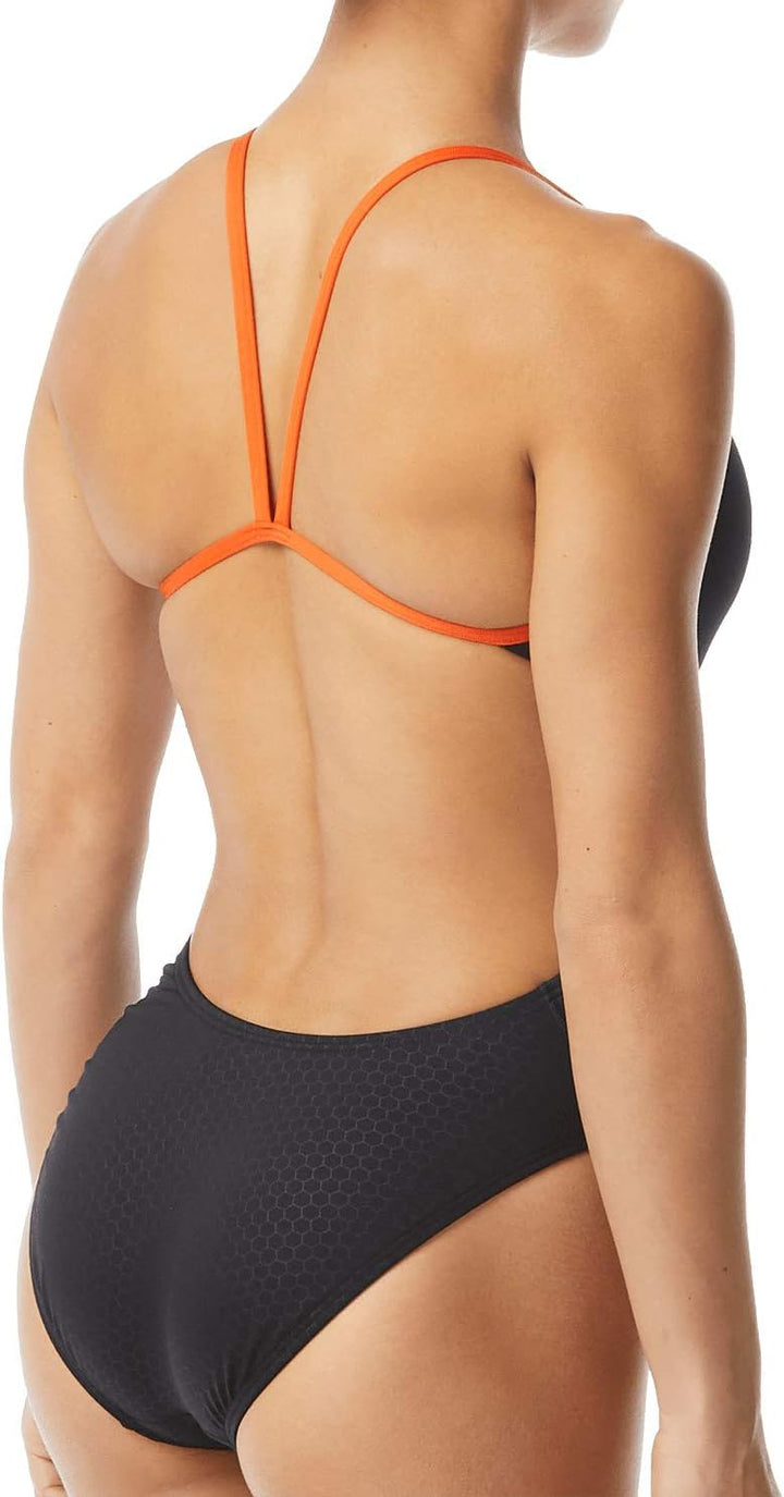 TYR Unisex Hexa Cutoutfit Swimsuit Hexa, zugeschnittene Passform, Schwimmanzug 38 Schwarz/Org, 38 Sc
