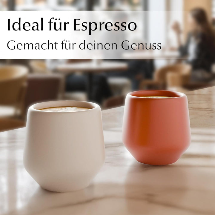 MIAMIO - Espressotassen 4er Set ohne Henkel (90 ml), Keramik Espresso Tassen dickwandig, Moderne Ste