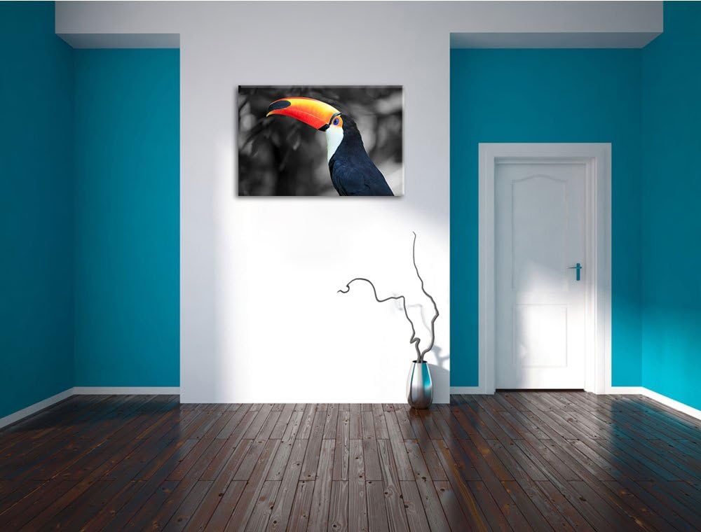prächtiger Tukan schwarz/weiss Format: 100x70 auf Leinwand, XXL riesige Bilder fertig gerahmt mit Ke