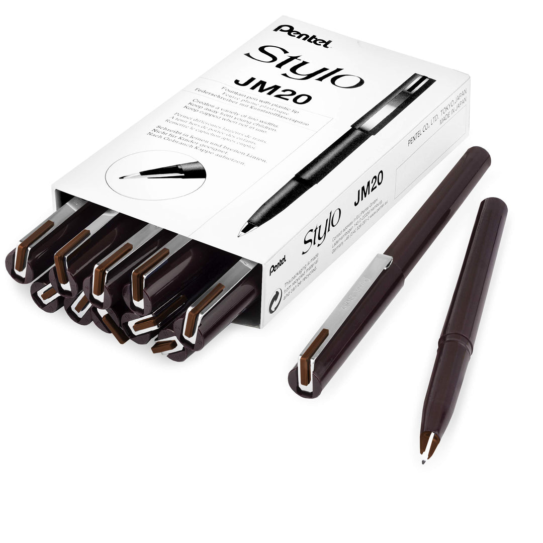Pentel JM20 Stylo Einweg-Füllfederhalter, Sepia Tinte, 12 Stück