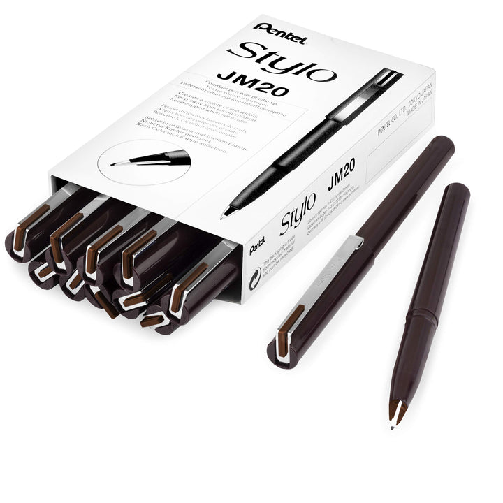 Pentel JM20 Stylo Einweg-Füllfederhalter, Sepia Tinte, 12 Stück