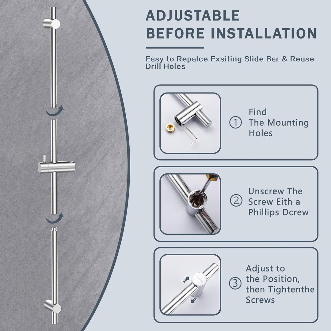 DETBOM Edelstahl Duschstange 90cm,Brausestange mit Duschkopfhalterung 360°Drehbar und Verstellbar,Br