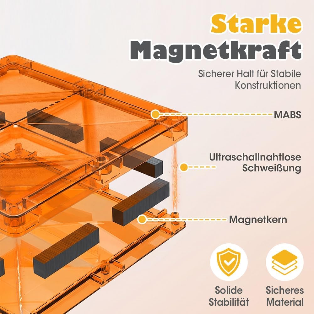 Playpals Magnetische Bausteine Stadt-Strassenset, 60-teilig mit Kran | STEM-Lernen, Verkehrszeichen,